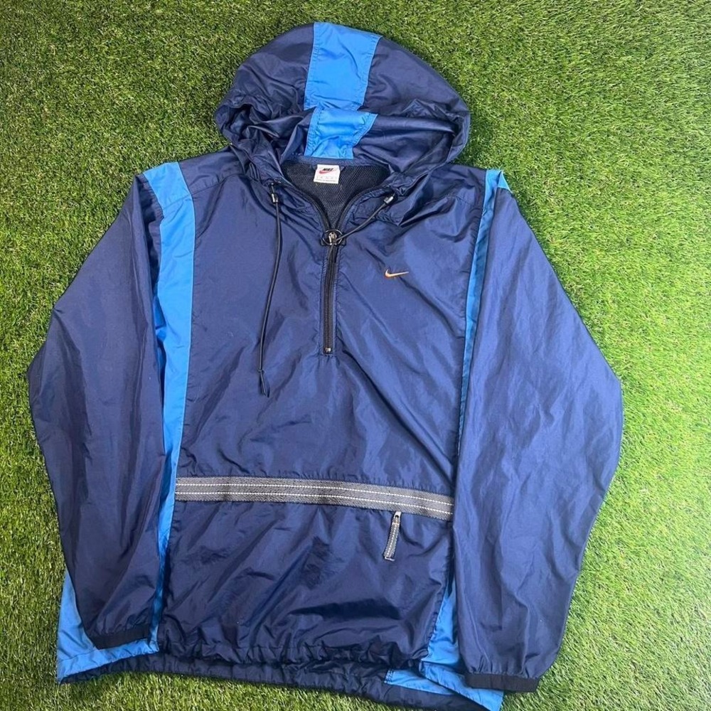 Vintage 90s Nike blue two tone hooded quarter zip pullover windbreaker Size XL
